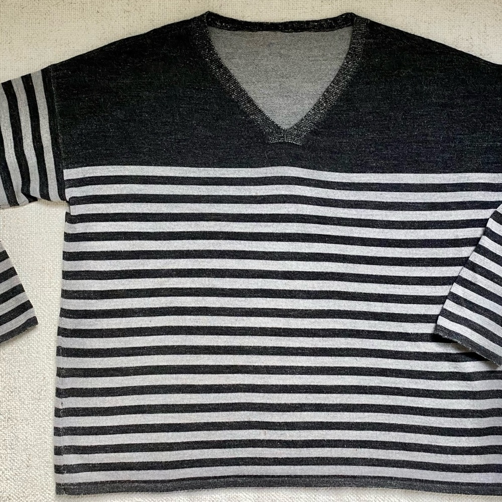 Black and Grey Stripe Box Cut Eileen Fisher Sweater